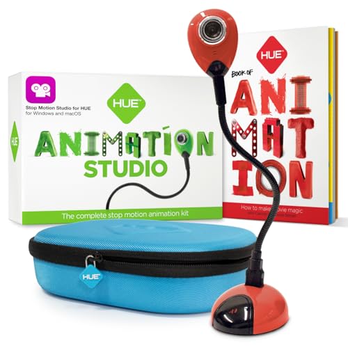 HUE Animation Studio: Kit Completo di Animazione Stop Motion (Telecamera, Software, Libro in Lingua Inglese) per Windows/macOS (Telecamera rossa con custodia)