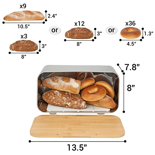 Alhom Large Bread Box With Bamboo Cutting Board Lid For Kitchen Counter, Stainless Steel, 13.5X8X7.8 Inches #TOP1