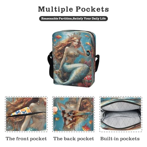Crossbody Bag Undersea Mermaid Princess Messenger Bag for Women Men Purse Shoulder Bag Satchel Bag with Adjustable Strap 214B92622