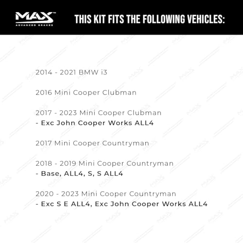 Image of Max Advanced Brakes Rear Brake Kit Compatible With 2017 2018 2019 2020 2021 2022 2023 Mini Cooper Countryman Clubman Replacement Premium OE Disc Brake Rotors and Ceramic Brake Pads