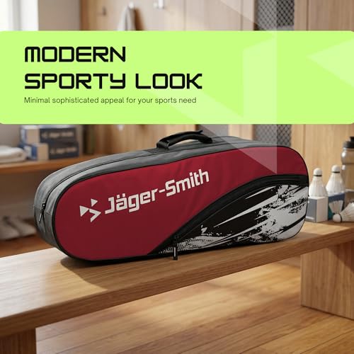 Image of Jager-Smith Polyester ORCA Red & Black Double Zipper Badminton Sports Bag with Shoe Compartment | Front Zip Pocket| Made in India
