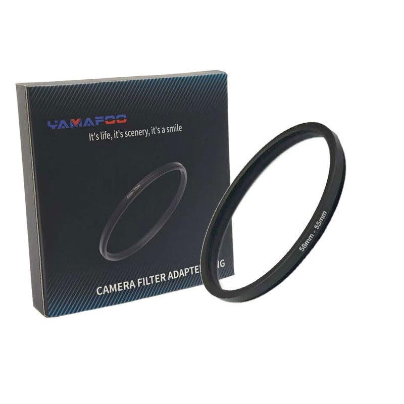 YAMAFOO 58mm to 55mm Step-Up Ring/Step Down Rings Filter Adapter for All Brands UV ND CPL Metal Ring Step-Up Rings Adapter Filter,Black (58-55)
