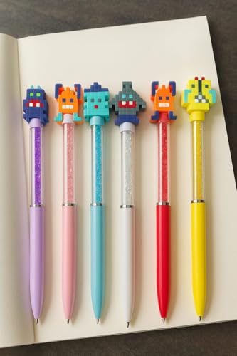 Image of GIFTS- Mincraft 6 Pcs Cute Pixel Character Gel Pens | Smooth Blue Ink Writing Pens | Crystal Body Creative Pens for Kids & Adults | School Office Stationery Set | Gift Pens for Students