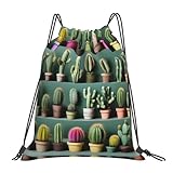 Gym Many - Bolsa con cordón con estampado artístico de cactus - Mochila deportiva para viajes, yoga, baile y senderismo - Correas ajustables, Blanco, Talla única