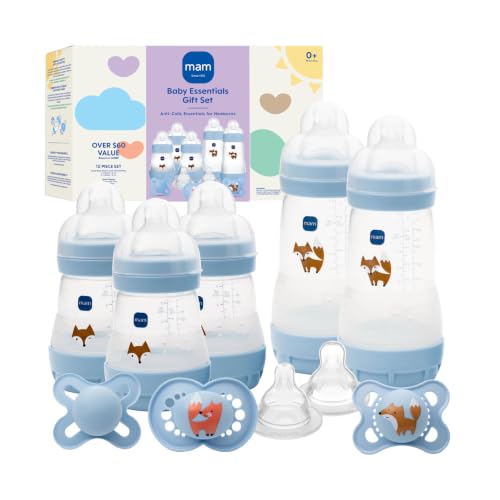 Image of MAM Easy Start Anti-Colic 5 Baby Bottle & 3 Pacifier Newborn Gift Set | 5 Self Sterilizing Bottles (3X 5oz, 2X 9oz) & 3 Original Pacifiers 0–16 Months + Extra Nipples