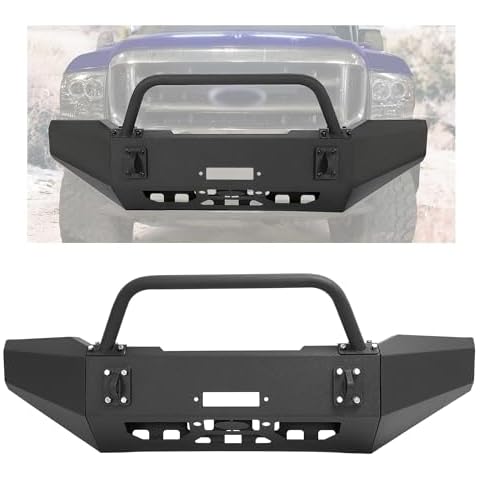 KUAFU Front Bumper Assembly Compatible with 1999-2004 Ford F250 F350 Super Duty Steel W/Bull Bar Black Powder Coated (2 Package) Cover