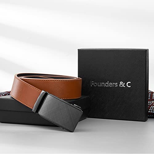 Image of Founders & C Men's Ratchet Belt 1 3 /8 inch,Leather Dress Belt Adjustable with Click Sliding Buckle Trim to Exact Fit (Genuine Leather Tan Belt, 50 inch-60 inch Waist Adjustable)