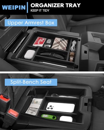 Silverado Sierra Center Console Organizer - Compatible with 2019-2026 Chevy Silverado/GMC Sierra 1500 - 2020-2026 Chevrolet Silverado/ Sierra 2500HD 3500HD - (Split-Bench Folding Seat) - 2 Pack Black