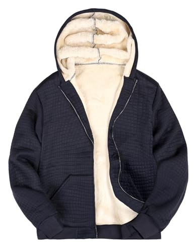 Gihuo Men's Sherpa Lined Hoodies Zip Up Waffle Knit Sweatshirt Winter Warm Hooded Jacket