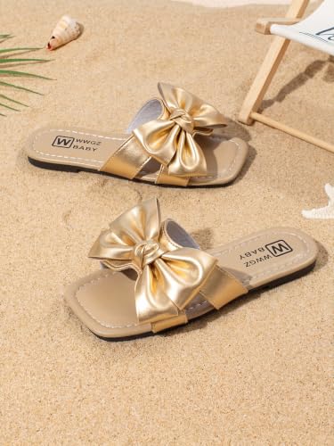 Image of GORGLITTER Girl's Bow Sandals Round Open Toe Slip on Beach Summer Shoes