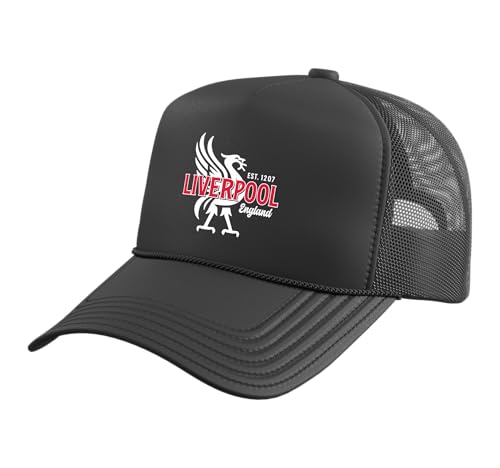 Liverpool England Est. 1207 Liverbird Overlay Trucker Hat with Adjustable Mesh Back Black