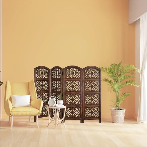 Image of Classic Wood and Craft Wooden Room Divider Partition for Living Room, Privacy Partition, Partition Wall, Divider for Makeup Studio /Office (4-P - 4FT - Wagon Shape)