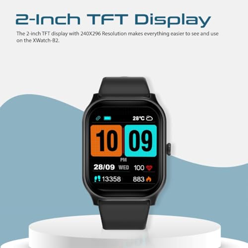 Image of Promate Xwatch-B2 Smartwatch with 2.01 inch Ultra Large Display, BT Calling, 15 Days Battery Life, 123+ Sports Modes, IP67 Water Proof, Smart Notifications, Real-Time HR Monitor, 200+ Watch Faces (Black)