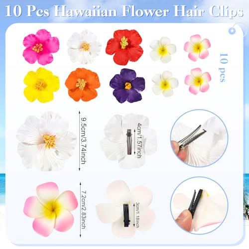 10 pinzas de pelo con flores hawaianas plumeria miniatura 2