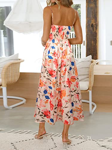 Image of Fashionme Women Spaghetti Strap Midi Satin Dresses Tie Front Backless Slit Cutout Dress Semi-Formal /Casual Flowy Lightweight