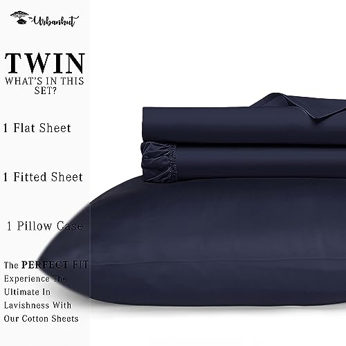 URBANHUT 800 Thread Count Twin Size Egyptian Cotton Sheets Set, 4 Pc Bed Sheet Sets for Twin Size Bedding, Luxury Hotel Sheets Sateen Finish Fits 16" Deep Pocket - Navy Blue