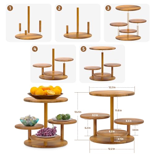 HURZMORO 4 Tier Round Cupcake Tower Stand for 50 Cupcakes,Wood Cake Stand with Tiered Tray Decor,Farmhouse Tiered Tray Decor,Cupcake Display for Birthday Graduation Baby Shower Tea Party by HURZMORO - Image 3