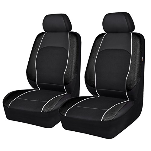 HORSE KINGDOM Universal Faux Leather Car Seat Covers Two Front, 6PCS, Breathable, Aibag Compatible, Fit for Cars, Trucks, Suvs, Sedans (Full Black)
