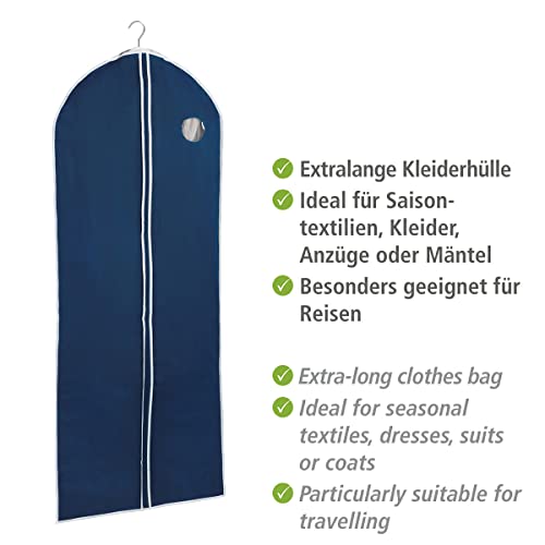 WENKO Kleidersack Air, für Reisen oder zum Verstauen, mit praktischem Sichtfenster & durchgehendem Reißverschluss, schützt vor Motten, Staub & Schmutz, atmungsaktives Vlies-Material, 60x150 cm, Navy