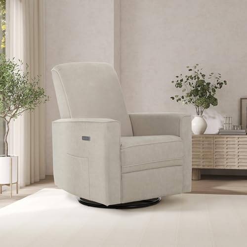 Image of Evolur Harlow Upholstered Power Glider Recliner with USB Charging - Rocking & 275 Swivel with Smooth Glide - Greenguard Gold & FSC Certified - Modern Nursery and Living Room Chair in Tan