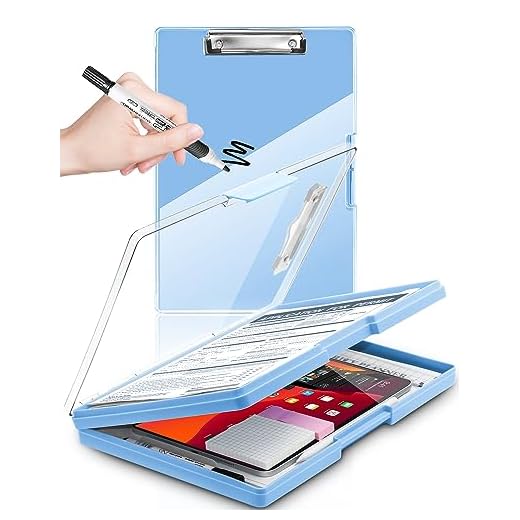 Clearview Clipboard with 2 Storage, Dry Erase 8.5x11 Heavy Duty ClipBoards - High Capacity Coaches Clip Board with Pen Holder - Side Opening Plastic Nursing Clip Case - Aqua Blue