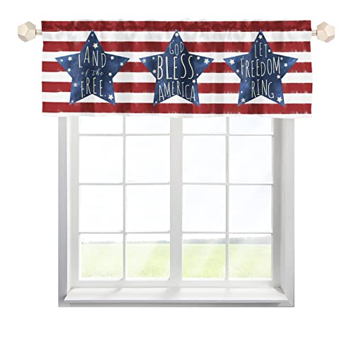 Hawskgfub God Bless America Patriotic Star Stripe Kitchen Curtain Valance 54 X 18, 4Th Of July Short Topper Window Rod Pocket, Usa Independence Day Memorial Day Home Living Room Bedroom Bathroom Decor #TOP22