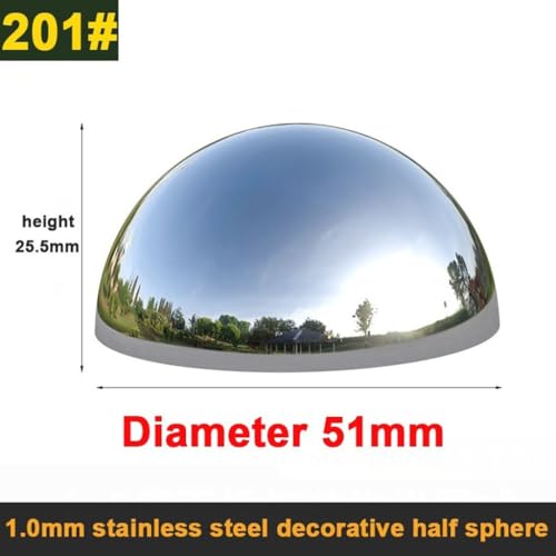 Bola espejada semiesférica de acero inoxidable 201, 1 pieza, diámetro 51 mm, espesor 1,0 mm, acabado espejo, para decoración de pared miniatura 6