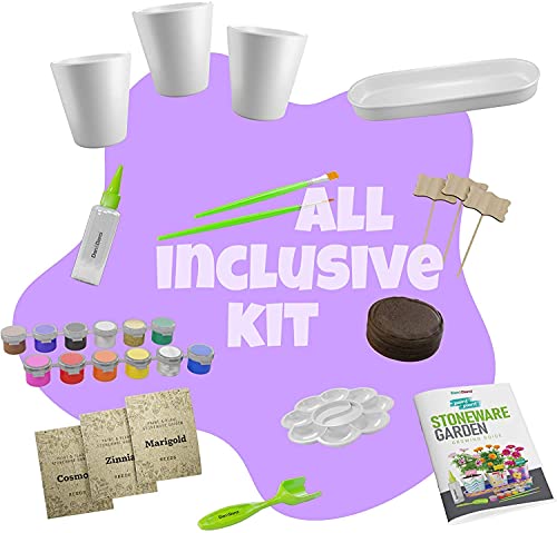 Paint & Plant Stoneware Flower Gardening Kit - Gifts For Girls & Boys Ages 4 -12 - Kids Arts & Crafts Project Science Birthday Gift, Stem Activity For Age 4, 5, 6, 7, 8, 9, 10, 11 & 12 Year Old Girl #TOP2