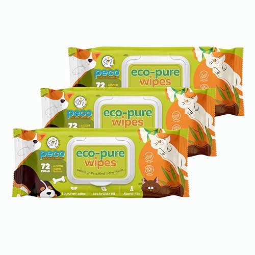 Image of Peco Eco-Pure Pet Wipes 216 Count (Buy 2 Get 1 Free) -18 X 20 Cm | Biodegradable,Plant-Based Pet Wipes for Cats| Aloevera,Vitamin E & Castor Oil | Hypoallergenic | Deodorising & Grooming Wipes Pets