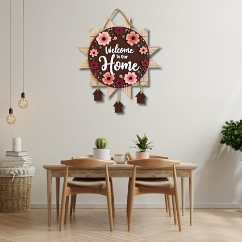 Image of GiftOday Welcome To Our Home Wooden Wall Hanging Decoration Items for Home | Gifts | Wooden Wall Hanger | Wall Decoration for Living Room | Artworks Wall Hangings | Modern Decor Items (18 x 30 CM)