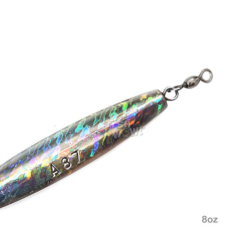 4Pcs Fish Wow!® 8Oz Diamond Jigs Chrome Silver Jig + Mylar Holographic Laser Jigs With A Treble Hook, Saltwater, Nickel Finish #TOP5