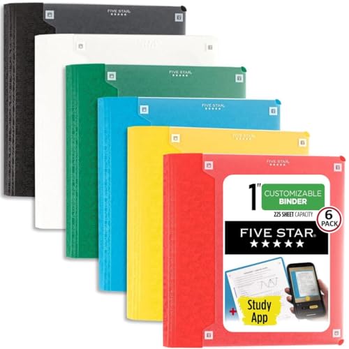 Classeur en plastique de 2,5 cm Five Star avec application d'étude (Lot de 6, Couleurs Assorties)