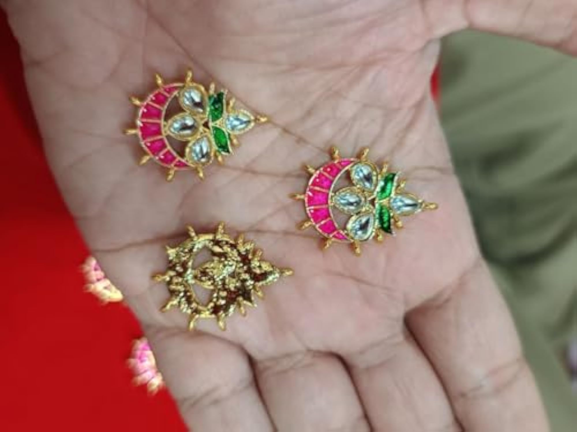 4 Stone Meenkari Chandrakor Pendant Pack of 6