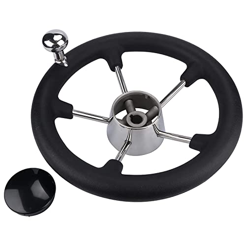 Pebbly Beach 11" Marine Boat Steering Wheel ，5 Spoke Stainless Steering Wheel With Knob And Black Foam Grip #TOP4
