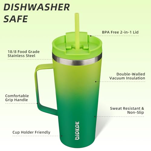 Image of BJPKPK 22oz Insulated Tumbler with Handle, Lid & Straw, Stainless Steel