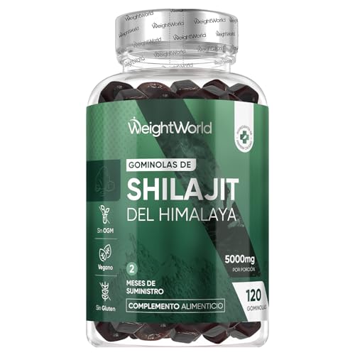 Shilajit Gummies - 120 Gominolas, 5000 mg de Shilajit Puro del Himalaya, Sabor Natural a Frambuesa y Arándano - Para 2 Meses, Con Potasio y Vitamina A, Veganas y Sin OGM