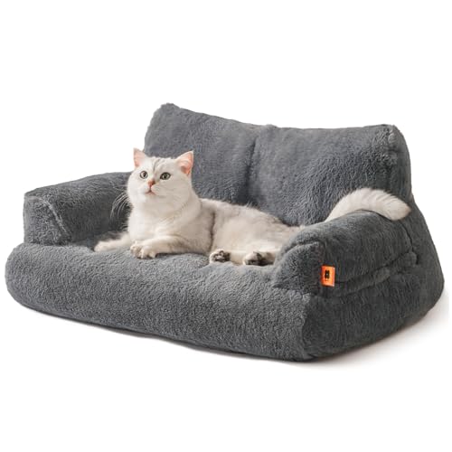 MEWOOFUN Cat Bed Fluffy and Soft Cat Sofa, Dog sofa Bed for Medium and Small Dogs/Cats - Cute Pet Bed with Non-slip Bottom (Dark Grey, M)