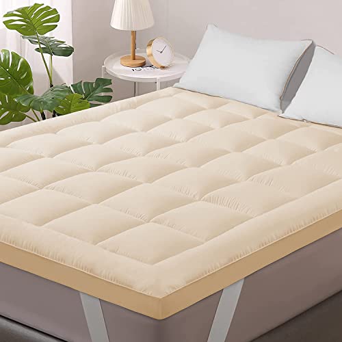 Image of 1200GSM Hollow Fibre Mattress Padding /Topper Beige for King Size Bed-72 Inch X 75 Inch