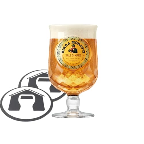 GarageBar Birra Moretti Sale Di Mare Bicchiere da birra da pinta | Calice con stelo da 20 once | Prodotto ufficiale | Viene fornito con 2 tappetini antigoccia per birra (1 bicchiere - pinta/20 once)