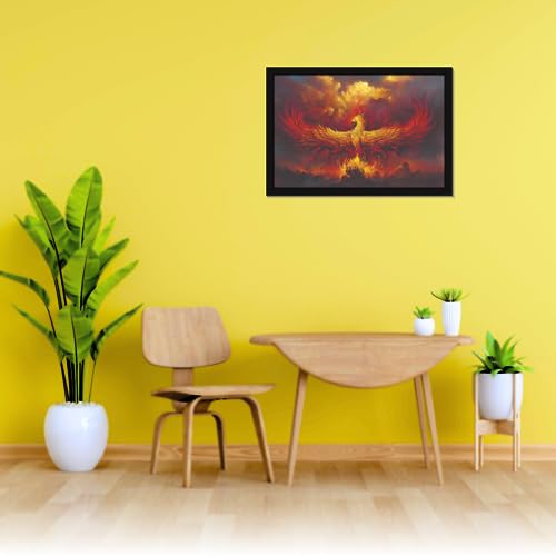 Image of Mad Masters Phoenix Bird Wings on Fire Painting Hanging Photo Frame Decorative Item for Living Room, Bedroom, Home Decor and Wall Decoration (MM 1897, 45.7L x 30.5W cm, Canvas, With Plexi Glass)