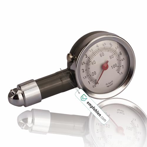 Pitlane Performance® Reifendruckprüfer Luftdruckmesser für Auto, Fahrrad & Motorrad analoger Reifenfüller mit Manometer & Druckablassventil 0-7 Bar für Schrader Ventile, 0-100 PSI