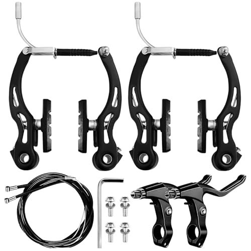 GOEDCH Set di freni universali per bicicletta, set completo con 2 freni a V e 1 coppia di leve del freno, freno anteriore e posteriore, leva del freno e corde del freno, set per mountain bike e bici