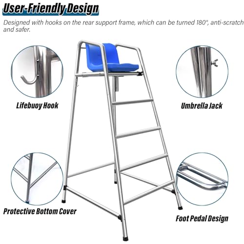 48 59 71 inch Tall Pool Lifeguard Chair for Outdoor/Indoor, Detachable Heavy Duty Beach/Life Guard Chairs, Swimming Pool Life-Saving Equipment Load 660lbs ( Color : Silver , Size : 120CM/47.2IN )