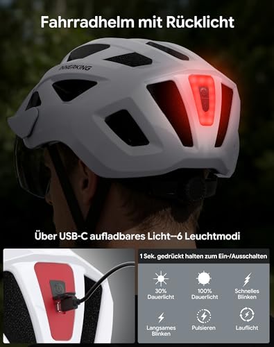 InnerKing Fahrradhelm Herren Damen Leichte Fahrradhelm mit LED Licht – Ansicht 5