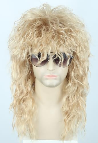 Topcosplay Men or Women 80s Mullet Wig Rock Disco Wigs Long Curly Blonde