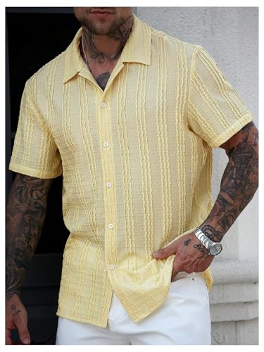 Men's Button Down Shirts Short Sleeve Textured Collared Casual Shirts Vacation Beach Tops4