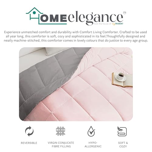 Image of HOME ELEGANCE Comfort Living Microfiber Reversible AC Comforter, 120 GSM, Soft & Cozy, Lightweight Quilt, All Season use, Machine Washable, Queen /Double - 90x100 inches - Rose Dust