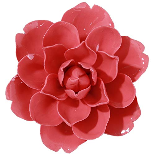 ALYCASO Ceramic Flower Wall Décor Artificial 3D Flower Wall Art for Living Room Home Hallway Bedroom Kitchen Farmhouse Bathroom Dining Room, Snow Lotus, Red, 3.93 inch