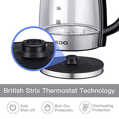 iFedio Electric Kettle, 1.7L Glass Electric Tea Kettle, Hot Water Kettle with Auto Shut-Off & Boil-Dry Protection, Fast Heating Cordless Water Boiler - Thumbnail 3