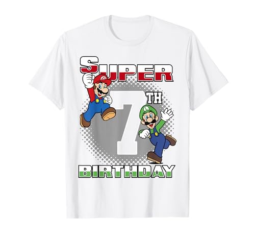 Super Mario and Luigi Super Birthday 7th Birthday Portrait T-Shirt